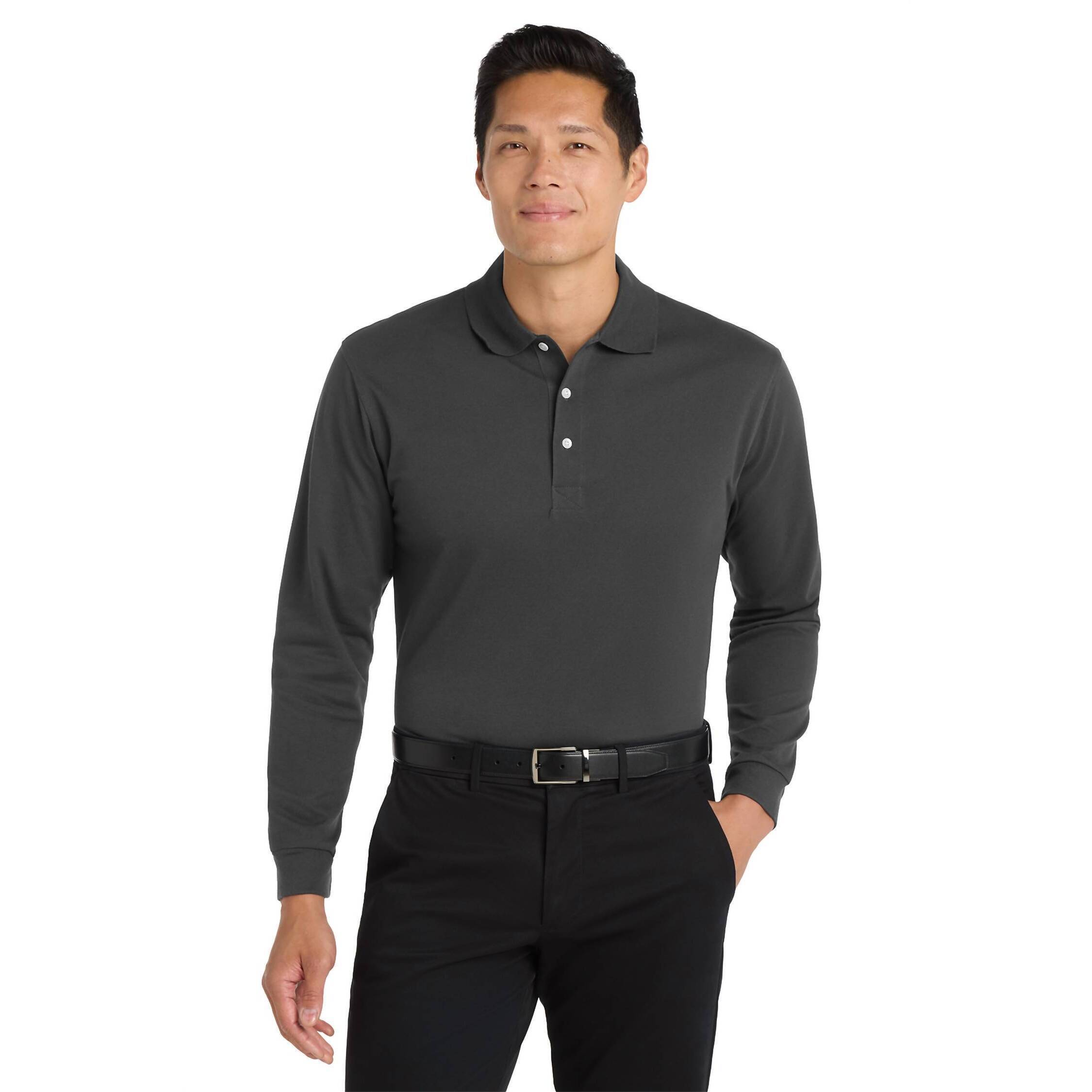 New Port Authority Rapid Dry Long Sleeve Polo In Charcoal